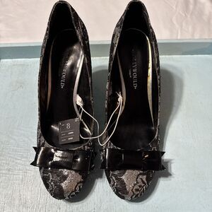 Hollywould for Target Heels Lauren Blk Sliver Lace bow Size 8 Vintage 2000’s NWT
